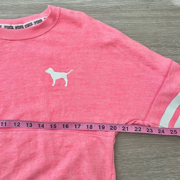 Victoria’s Secret PINK Coral Stripe Dog Logo Varsity Crew Neck Sweatshirt XS - Picture 6 of 7